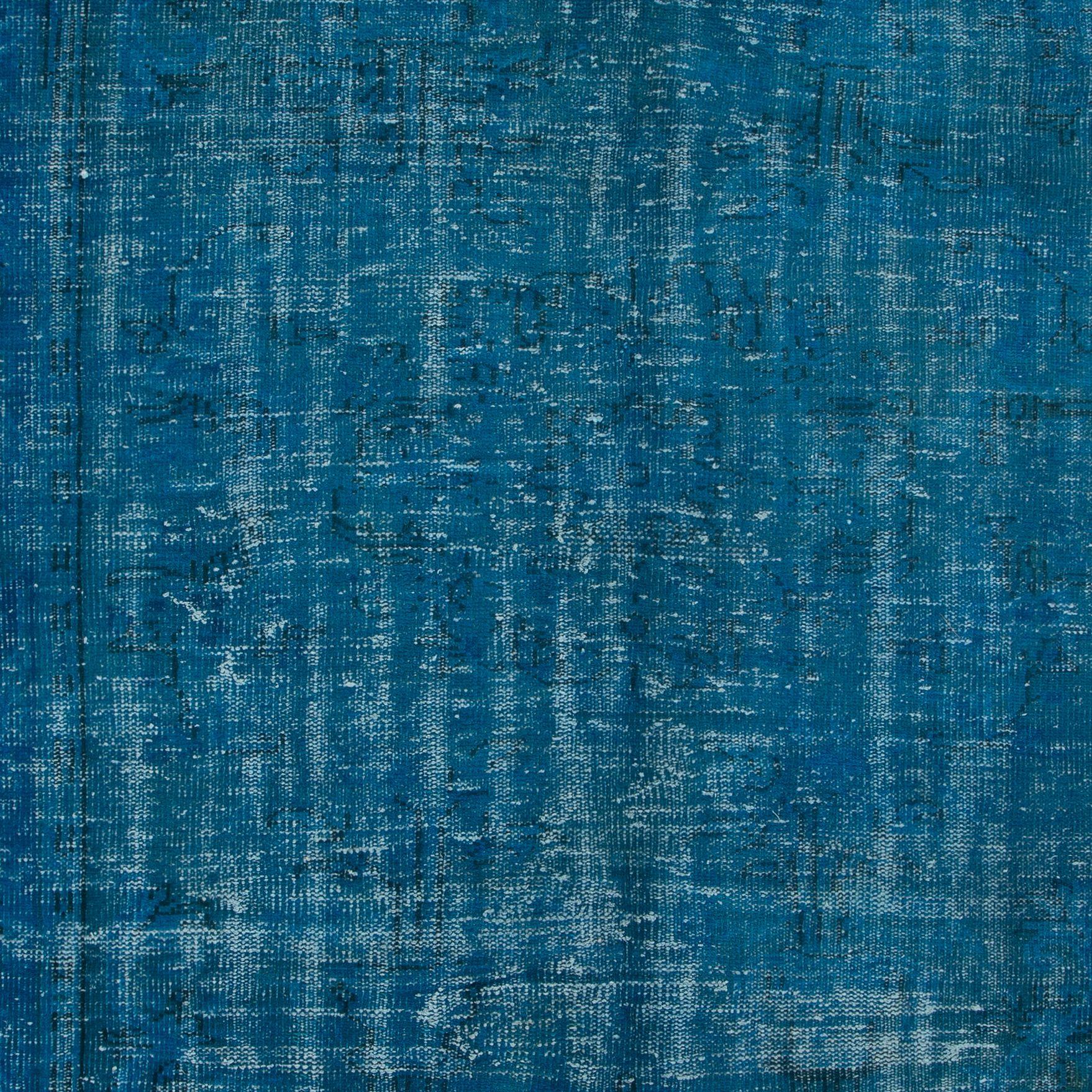 Turkish 5.8x8.6 Ft Overdyed Blue Area Rug, Handmade in Turkey, Modern Upcycled Carpet For Sale