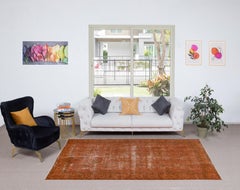 5.8x8.7 Ft Decorative Handmade Turkish Area Rug in Orange with Shabby Chic Style