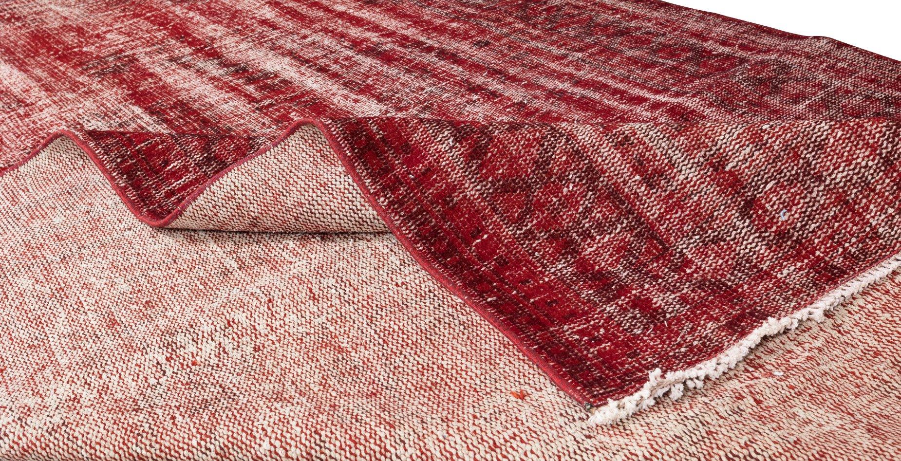 Modern 5.8x8.7 Ft Distressed Handmade Turkish Vintage Area Rug, Red Wool Carpet For Sale