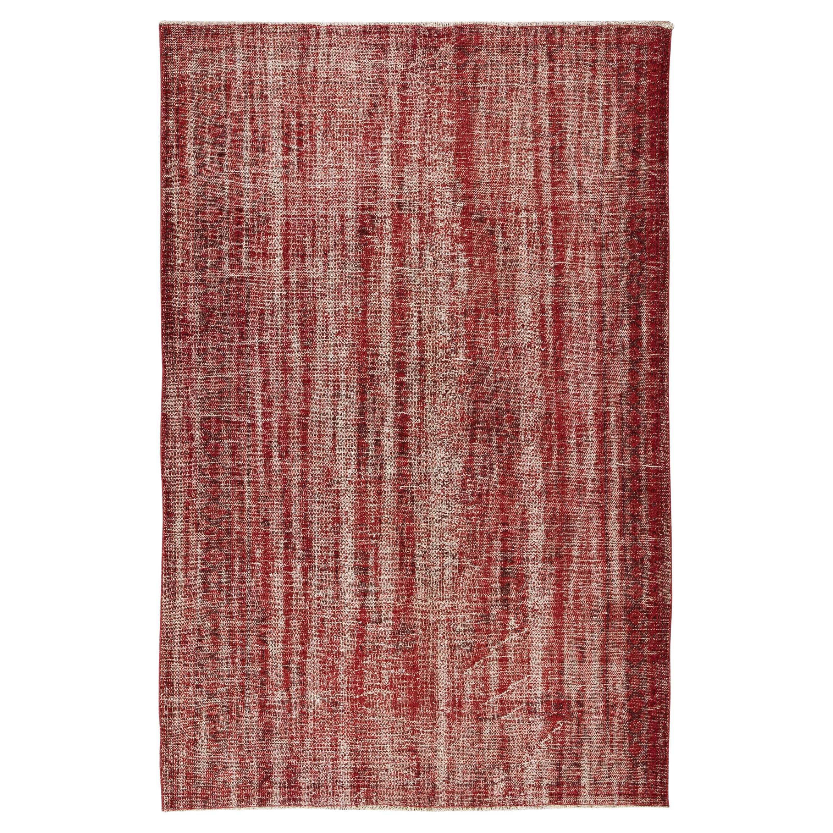 5.8x8.7 Ft Distressed Handmade Turkish Vintage Area Rug, Red Wool Carpet For Sale