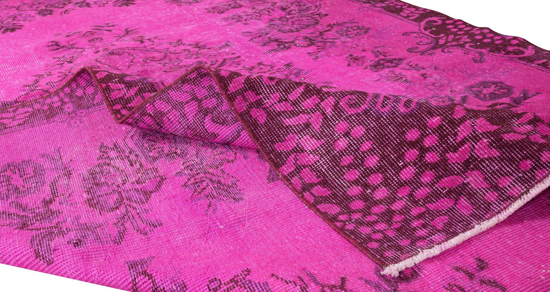 Turkish 5.8x8.7 Ft Vintage Rug OverDyed in Pink for Modern Interiors, Handmade in Turkey For Sale