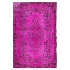 5.8x8.7 Ft Vintage Rug OverDyed in Pink for Modern Interiors, Handmade in Turkey