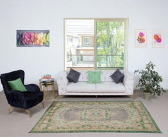 5.8x8.8 Ft Decorative Vintage Hand Knotted Turkish Rug in Shades of Green