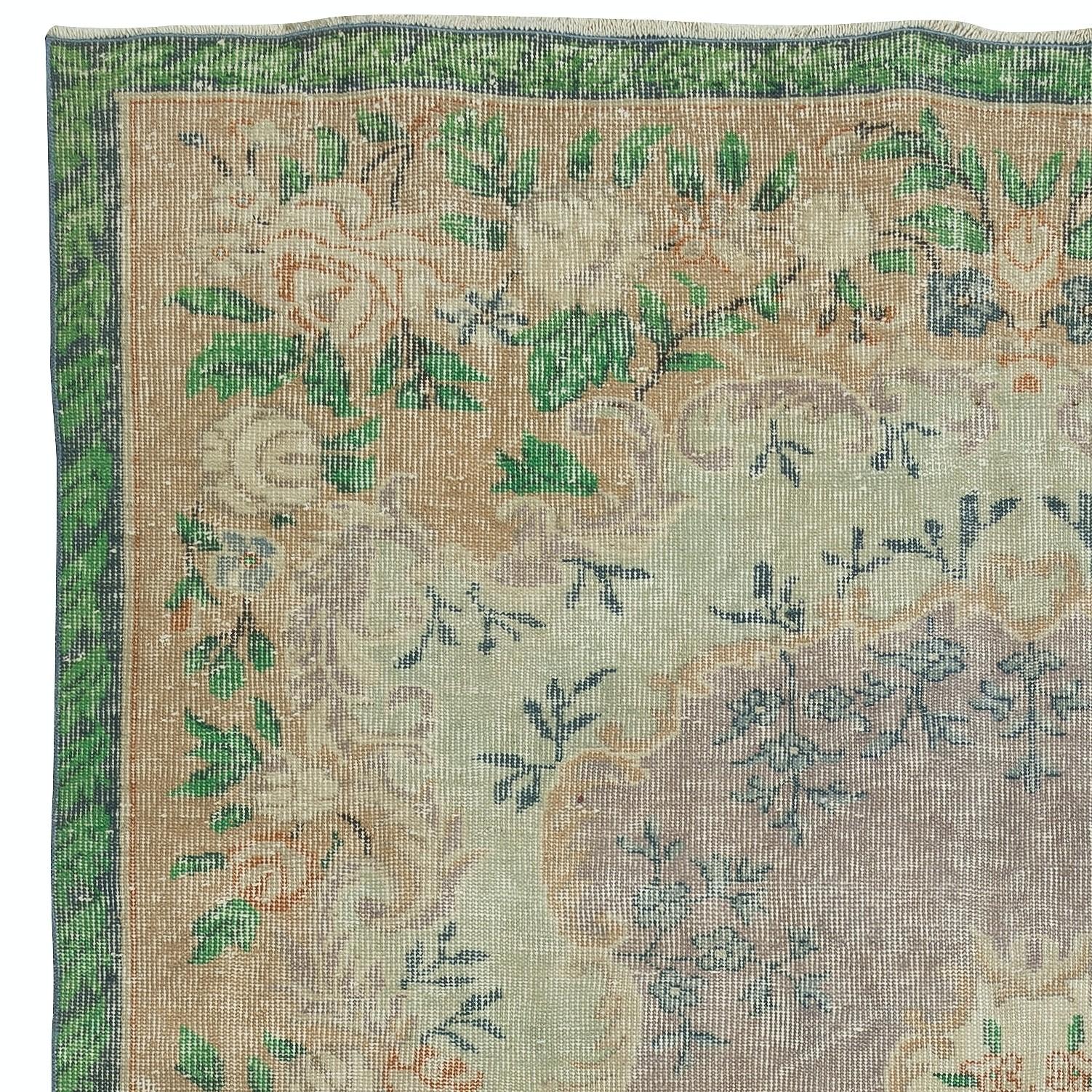 5.8x8.8 Ft Dekorativer handgeknüpfter türkischer Vintage-Teppich in grünen Grüntönen (Türkisch) im Angebot