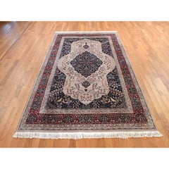 5'8"x8'9" Midnight Blue Vintage Sino Persian Hand Knotted Pure Wool 250 KPSI Rug