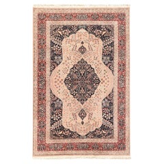 5'8"x8'9" Midnight Blue Vintage Sino Persian Hand Knotted Pure Wool 250 KPSI Rug