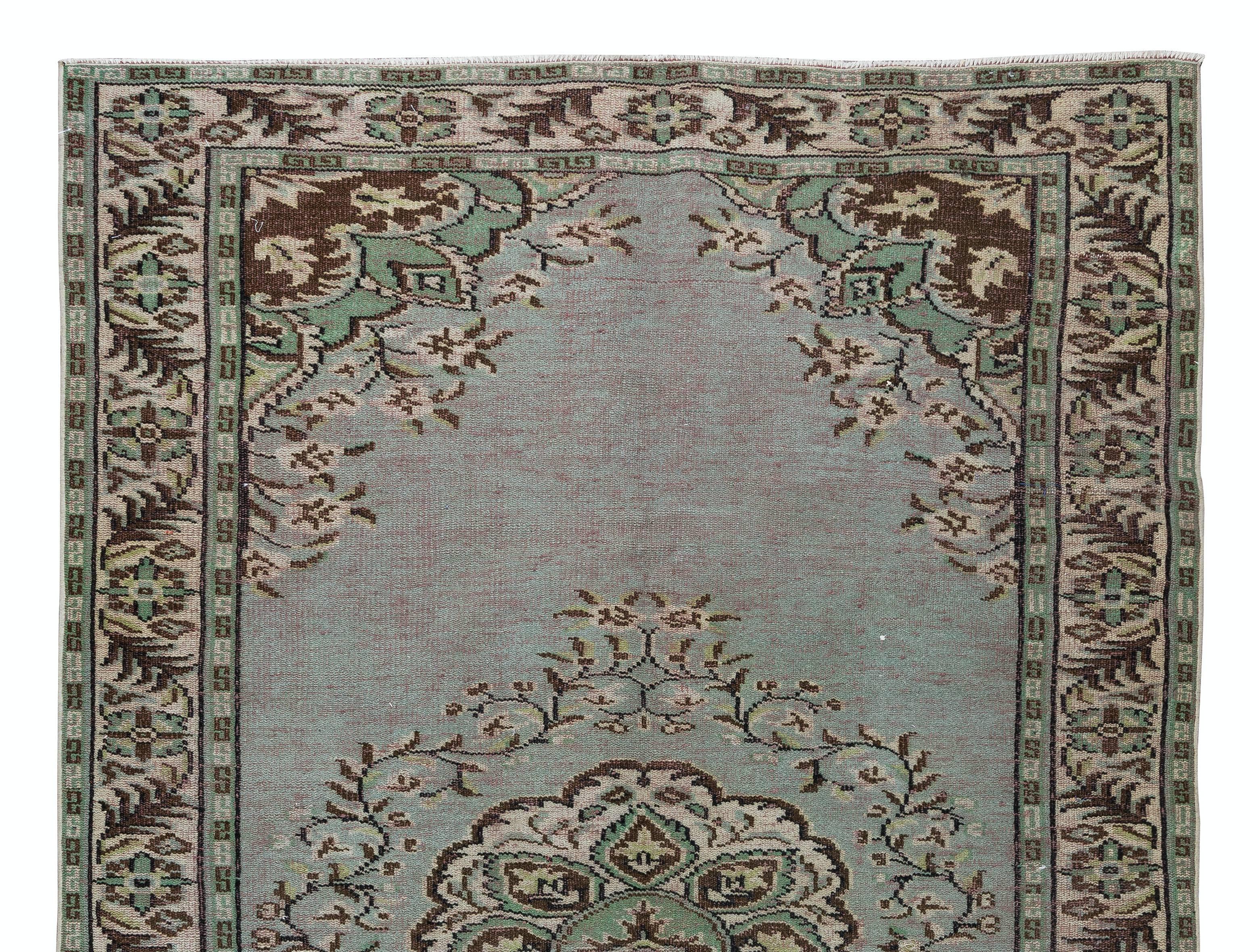 Hand-Knotted 5.8x9 Ft Light Green Re-Dyed Turkish Hand Knotted Rug for Living Room For Sale