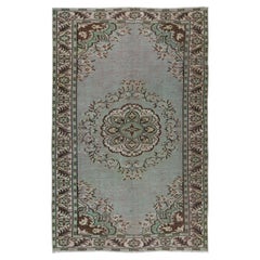 Vintage 5.8x9 Ft Light Green Re-Dyed Turkish Hand Knotted Rug for Living Room