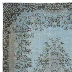 5.8x9 Ft Contemporary Handmade Turkish Area Rug in Baby Blue, Soft Pink & Black