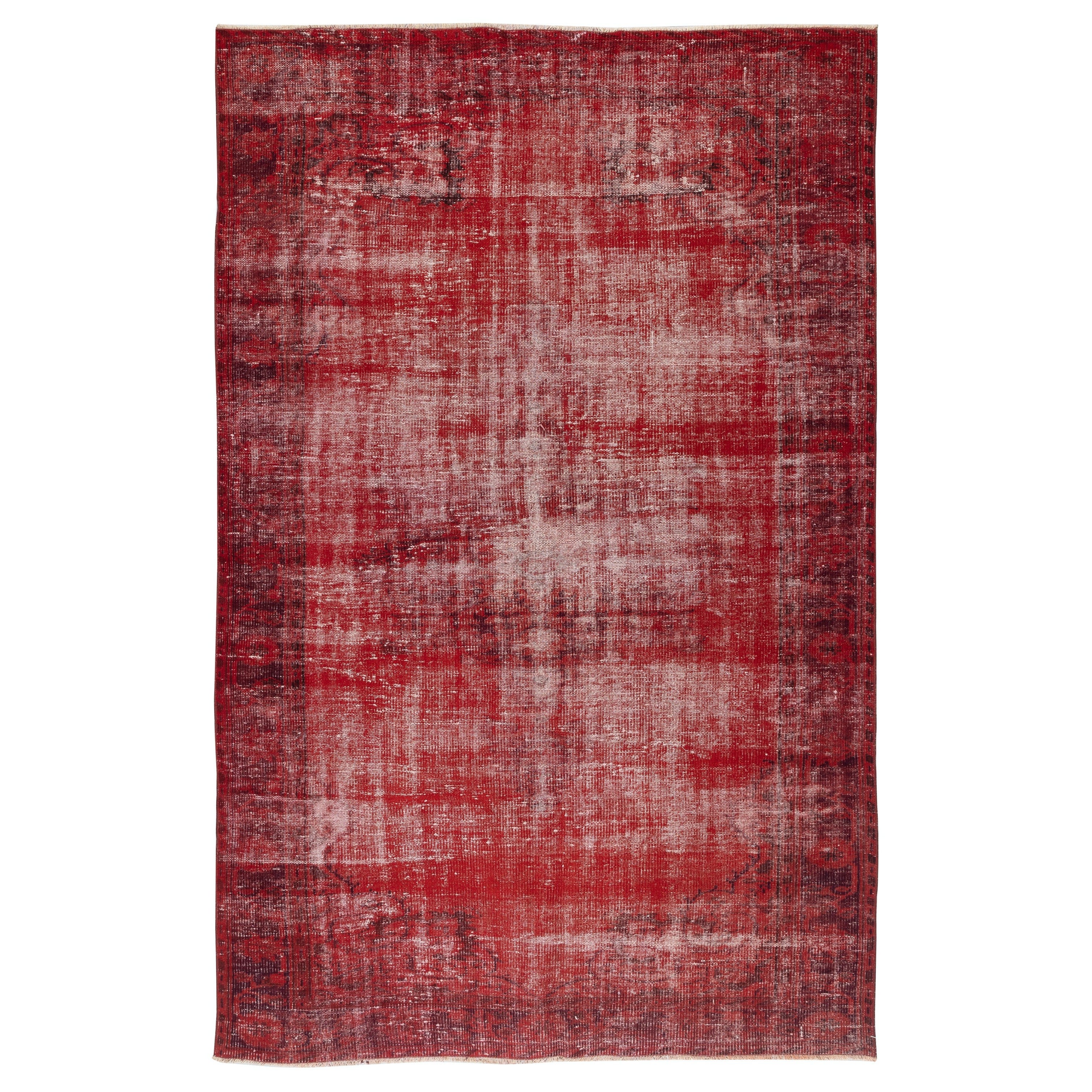 Tappeto Vintage Rosso Distressed 5.8x9 Ft per interni moderni. Realizzato a mano in Turchia in vendita
