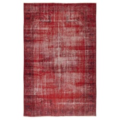 Tappeto Vintage Rosso Distressed 5.8x9 Ft per interni moderni. Realizzato a mano in Turchia