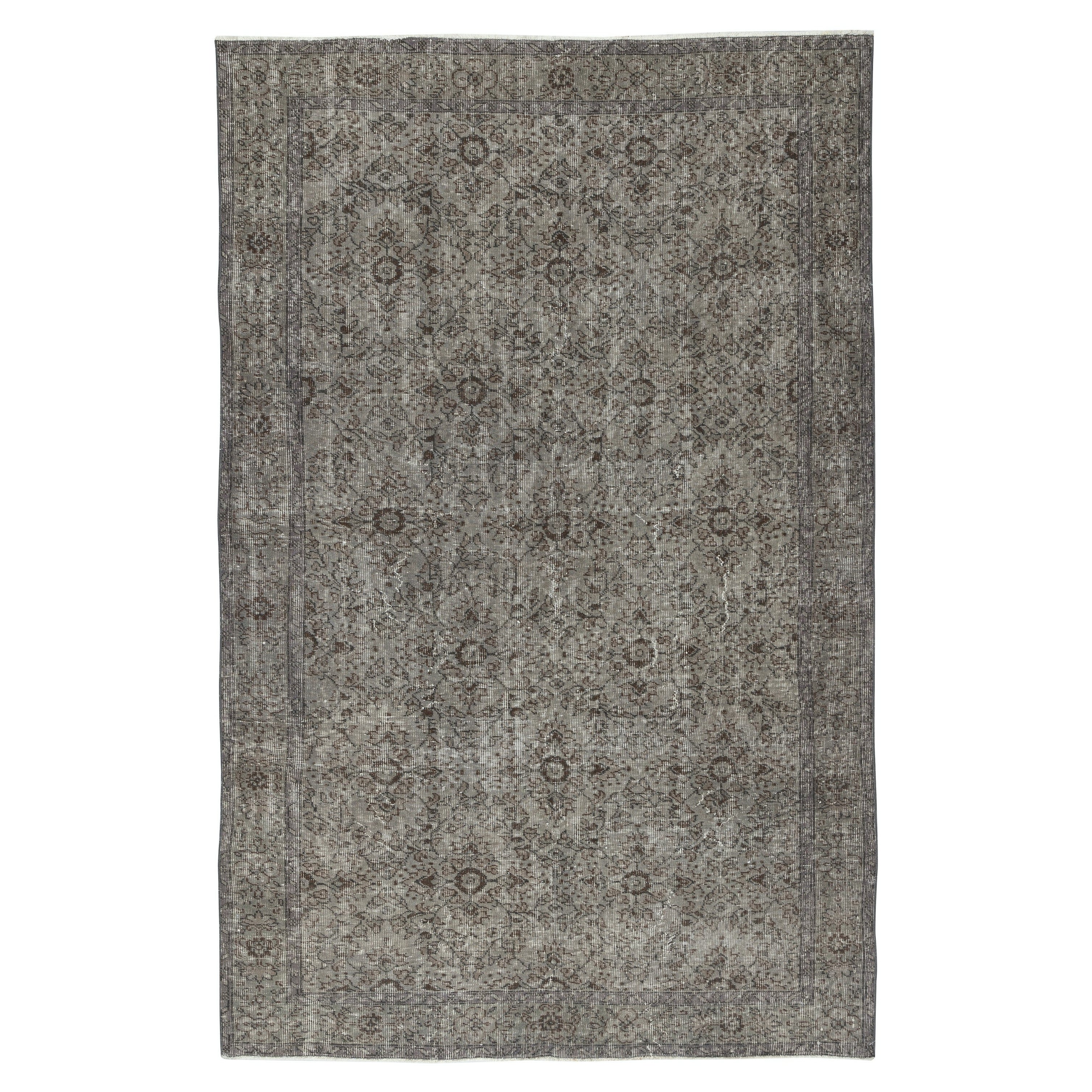5.8x9 Ft Gray Overdyed Area Rug, handgeknüpft und handgewebt in der Türkei