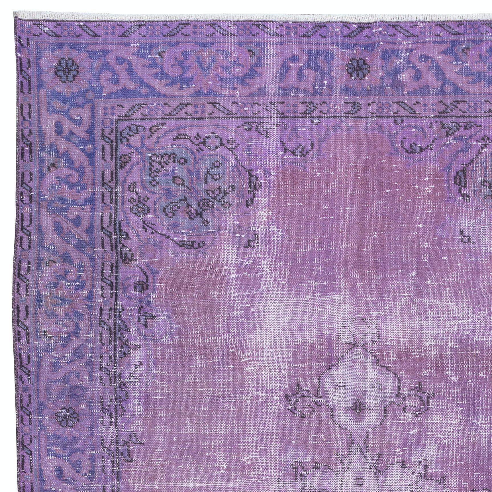 Modern 5.8x9 Ft Hand Knotted Turkish Wool Area Rug, Lavender & Orchid Purple Colors For Sale
