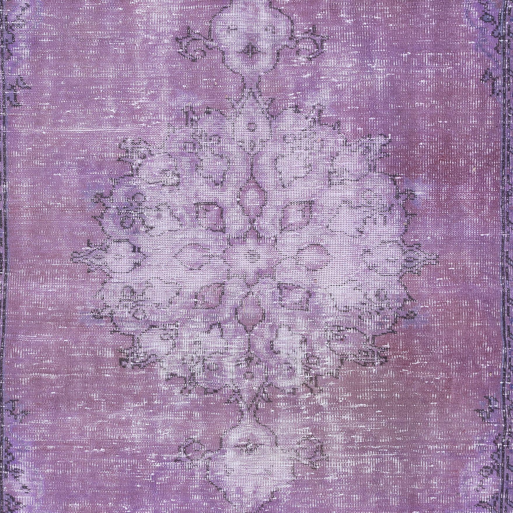 Hand-Knotted 5.8x9 Ft Hand Knotted Turkish Wool Area Rug, Lavender & Orchid Purple Colors For Sale