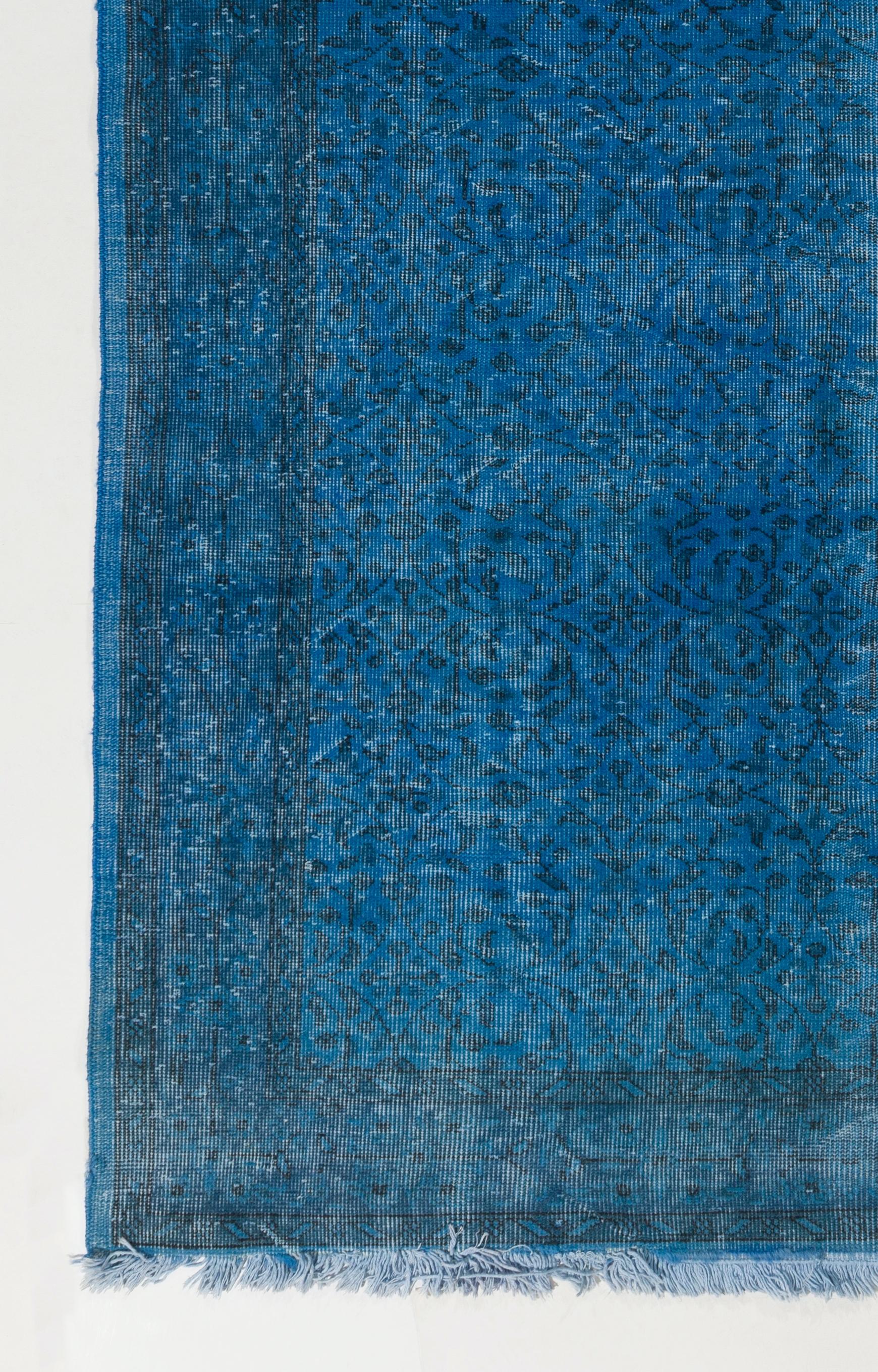 Modern 6x9 Ft Vintage Turkish Rug ReDyed in Blue Color. Great 4 Contemporary Interiors