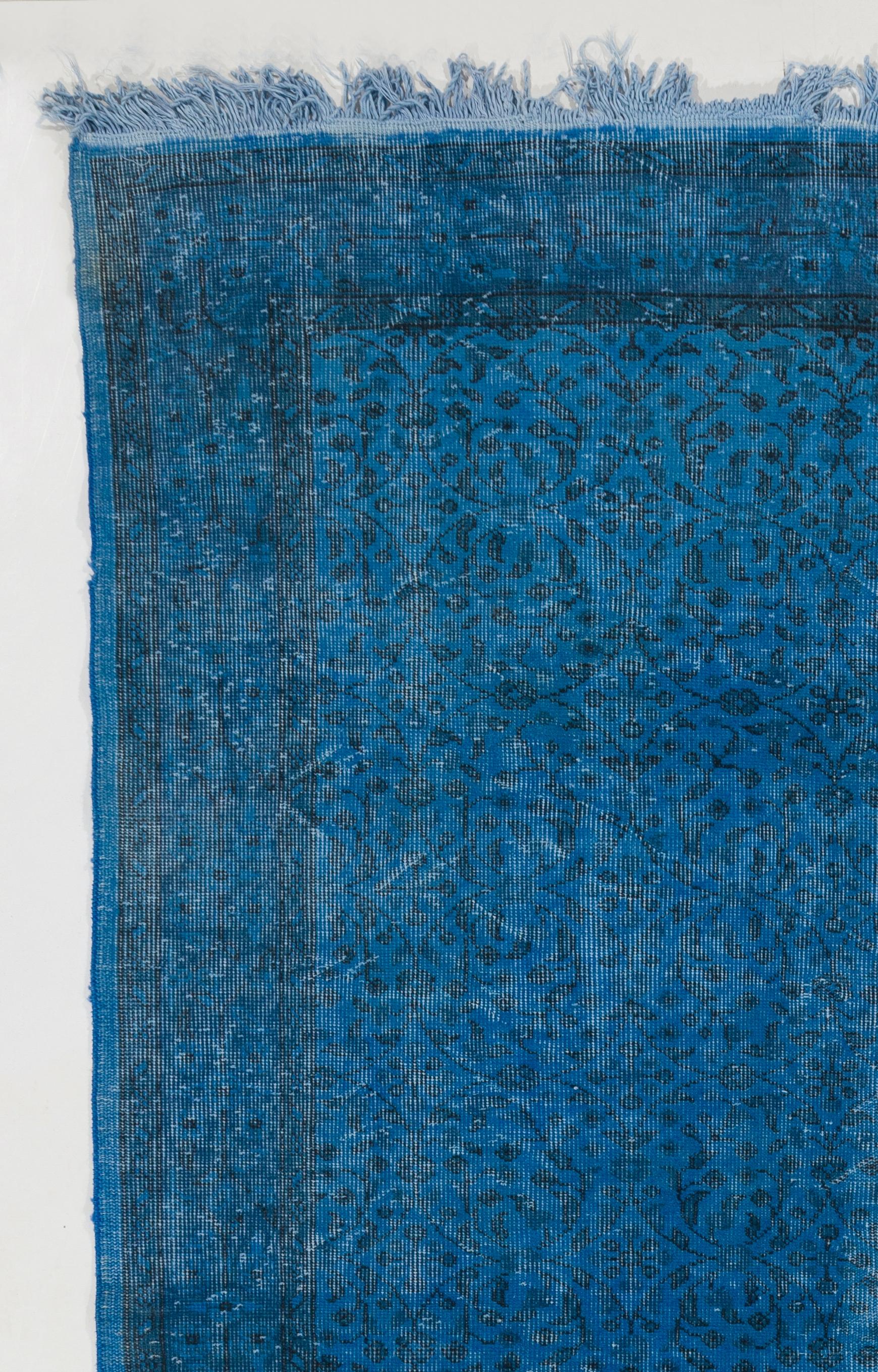Mid-20th Century 6x9 Ft Vintage Turkish Rug ReDyed in Blue Color. Great 4 Contemporary Interiors