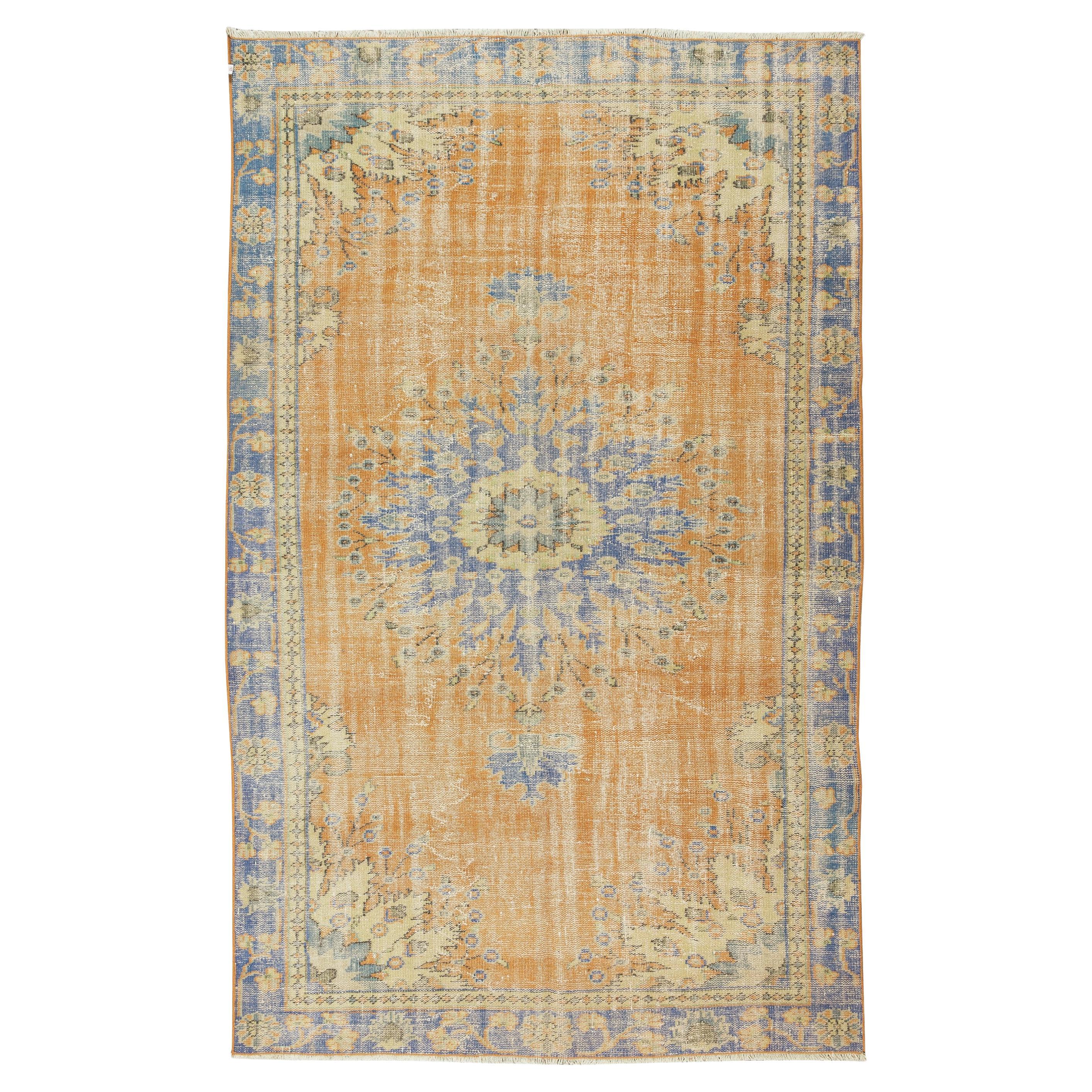 Hand Knotted Vintage Turkish Wool Area Rug with Medallion Design For Sale