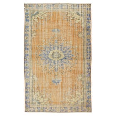 Hand Knotted Vintage Turkish Wool Area Rug with Medallion Design