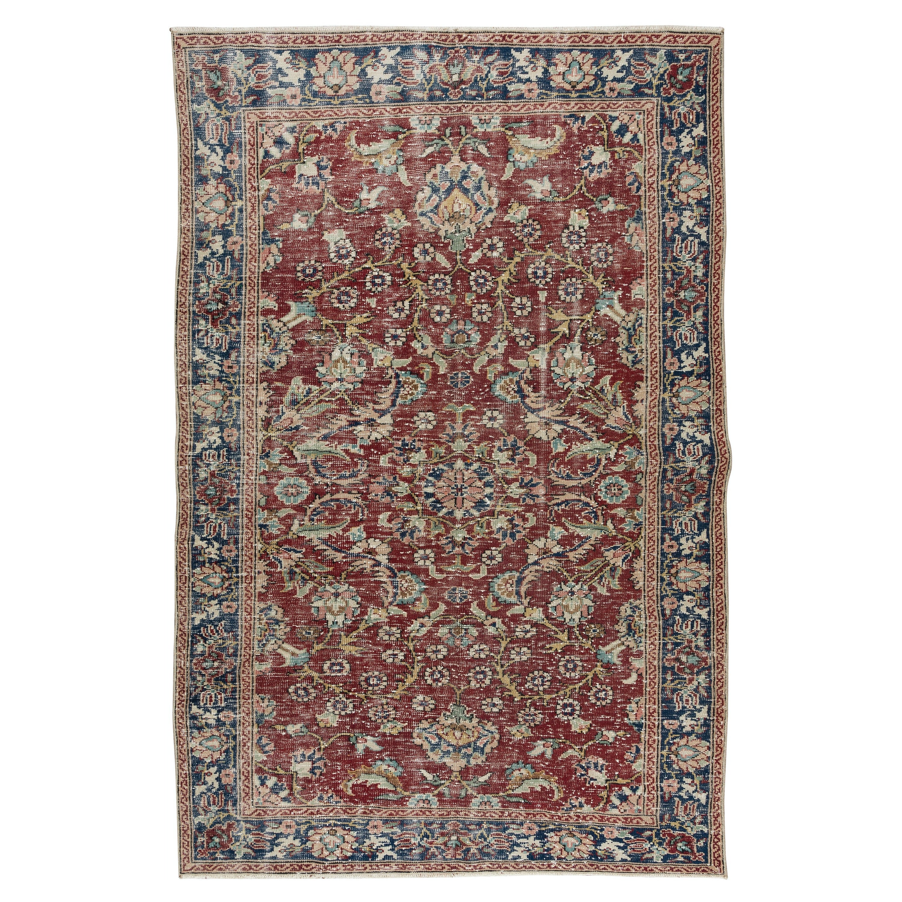 Tappeto turco fatto a mano 5.8x9 ft con disegno floreale, Tappeto tradizionale in rosso