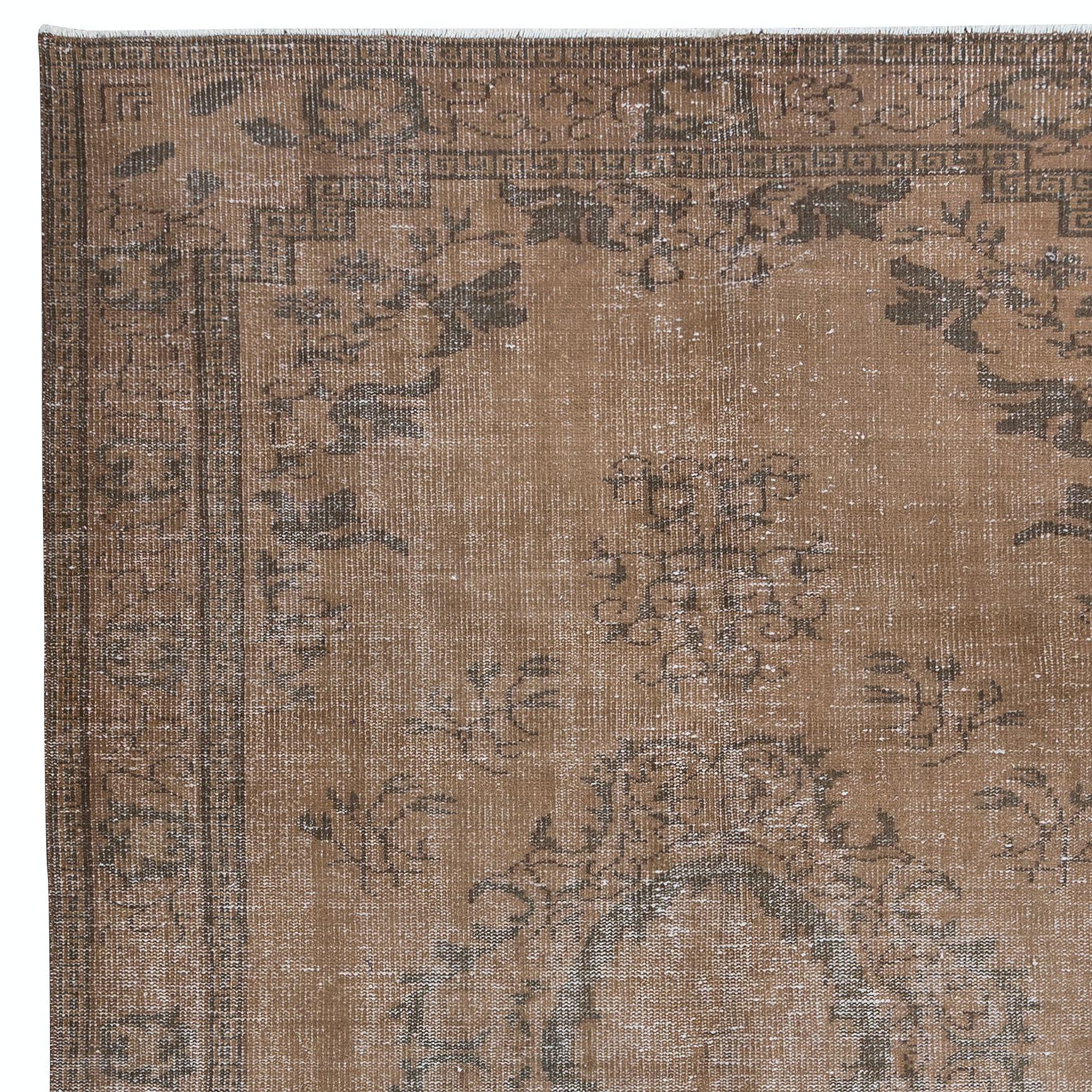Hand-Knotted 5.8x9 Ft Modern Brown Handmade Area Rug, Contemporary Turkish Wool Carpet For Sale
