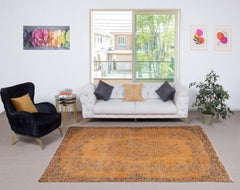 5.8x9 Ft Orange Redyed Vintage Rug for Modern Interiors. Handknotted in Turkey