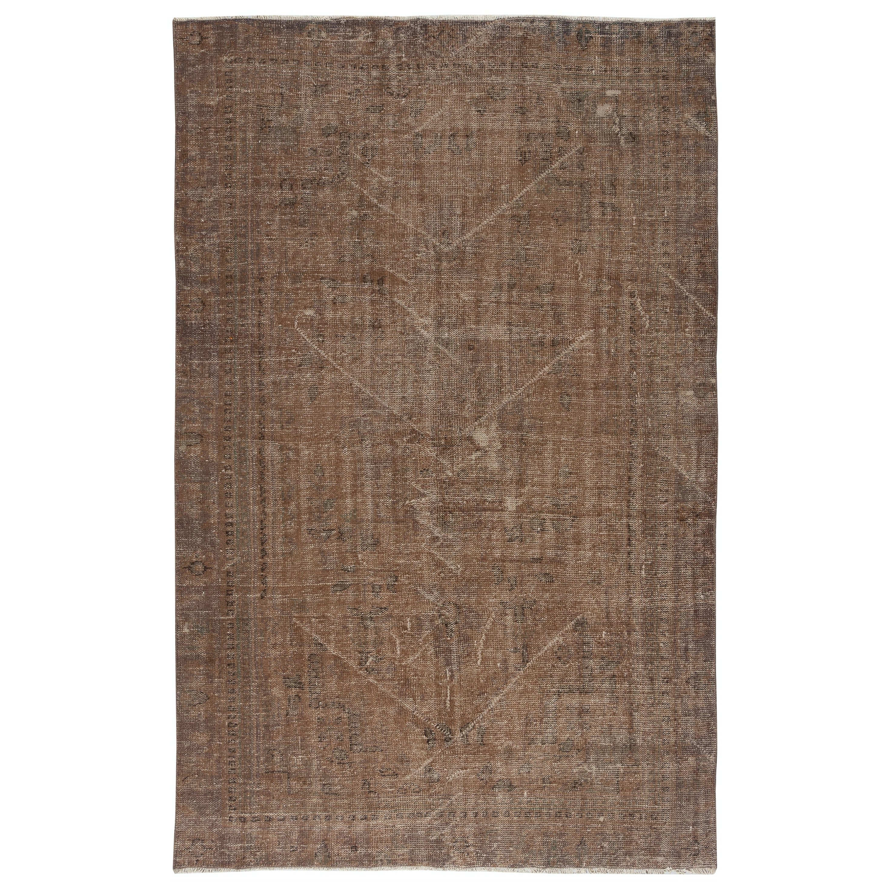 Alfombra Overdyed Marrón 5,8x9 Pies. Alfombra turca vintage hecha a mano para salón en venta