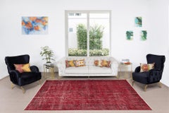 5.8x9 Ft Turkish Vintage Rug Overdyed in Burgundy Red, Great 4 Modern Interiors