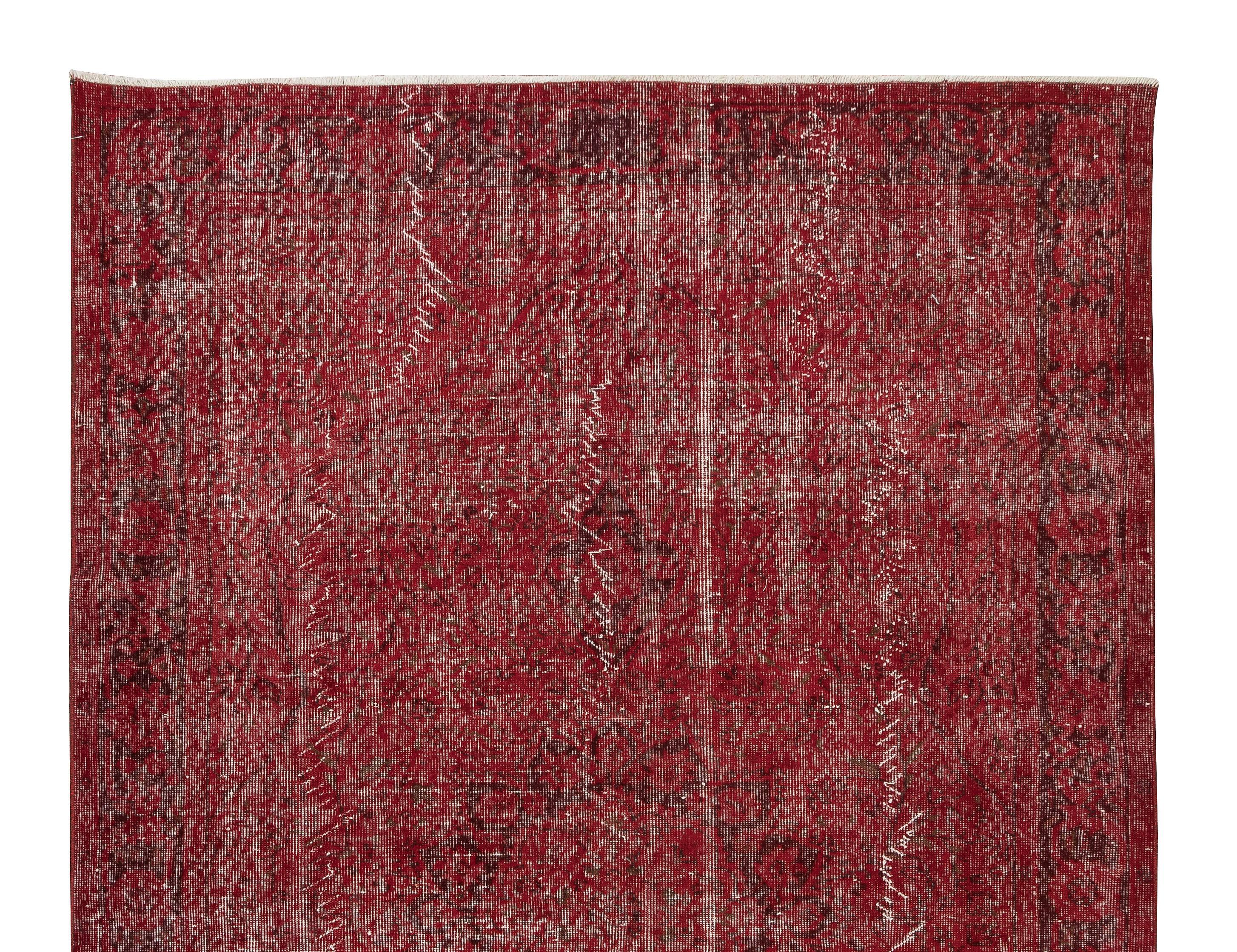 5.8x9 Ft Turkish Vintage Rug Overdyed in Burgundy Red, Great 4 Modern Interiors In Good Condition For Sale In Philadelphia, PA