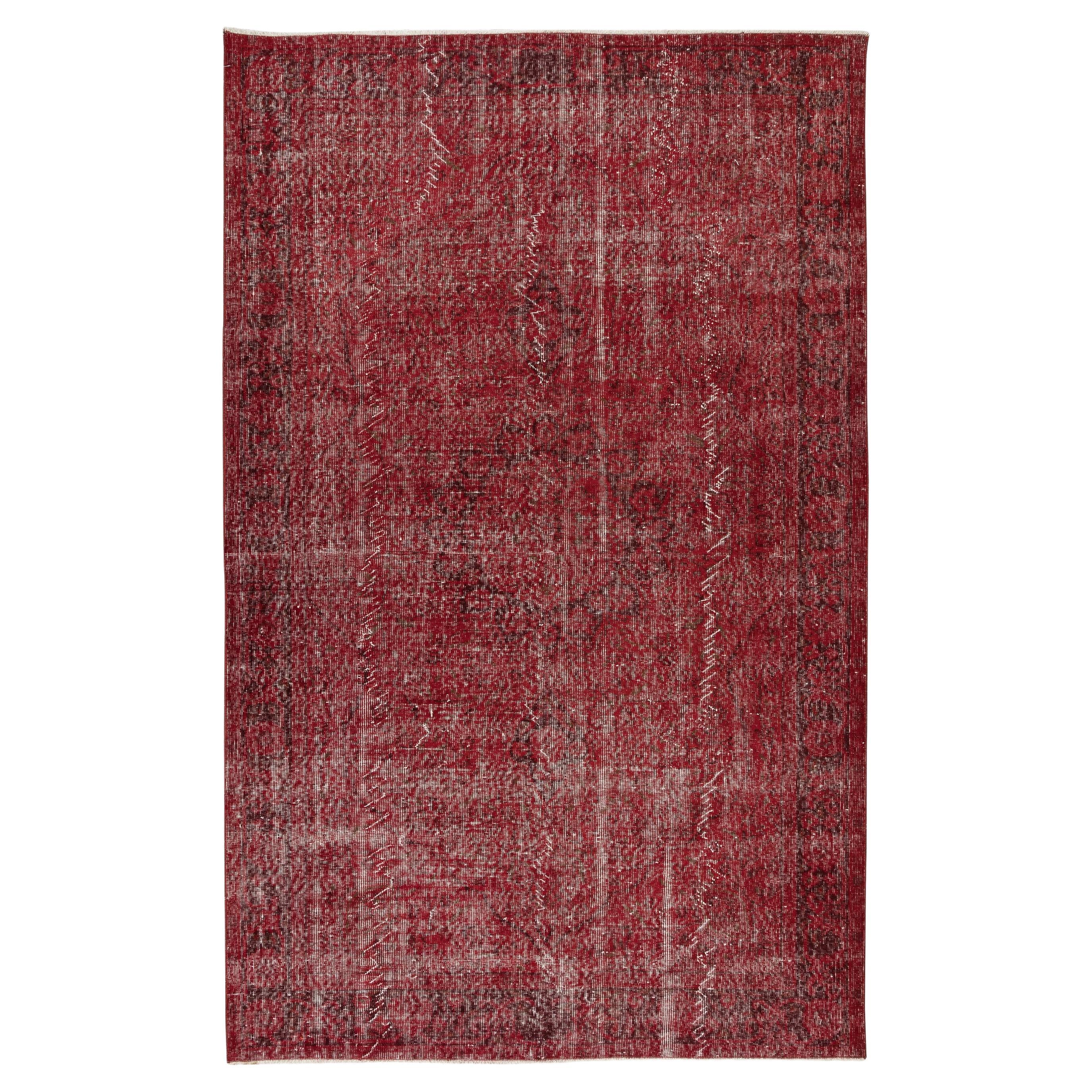 5.8x9 Ft Turkish Vintage Rug Overdyed in Burgundy Red, Great 4 Modern Interiors For Sale