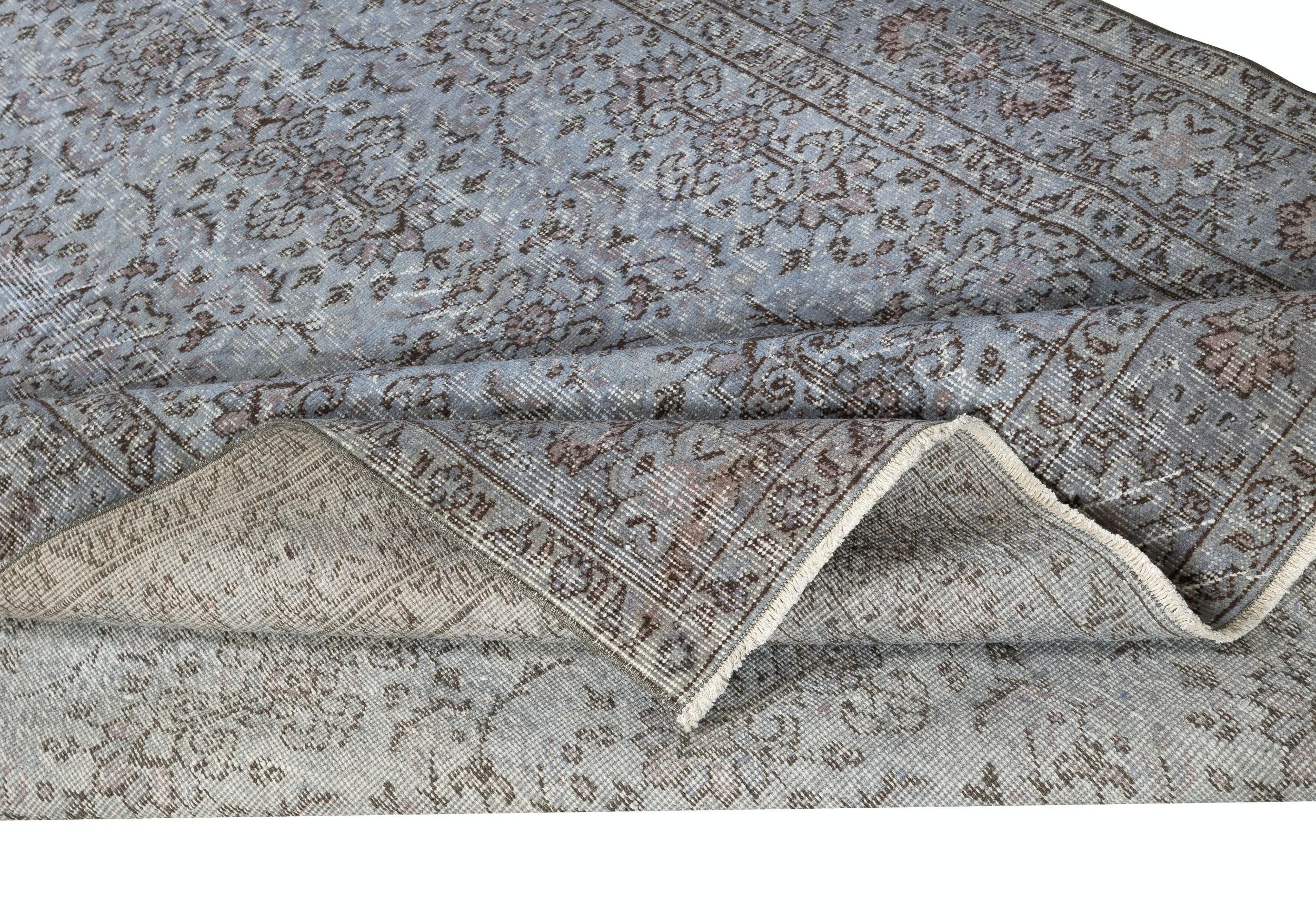 Moderne 5.8x9 Ft Vintage Turkish Area Rug redyed in Blue Color for modern interiors en vente