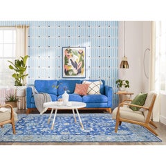 5'8"x9' Stahlblauer, handgeknüpfter afghanischer Angora Oushak-Teppich aus weicher Wolle aus Stahl