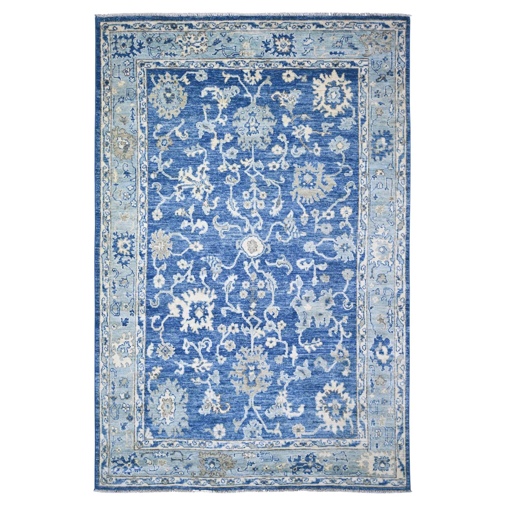 5'8 "x9' Bleu acier, tapis noué à la main en laine afghane Angora Oushak, douce