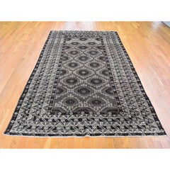 5'8"x9'10" Silver & Black Washed Baluch Pure Wool Hand Knotted Oriental Rug