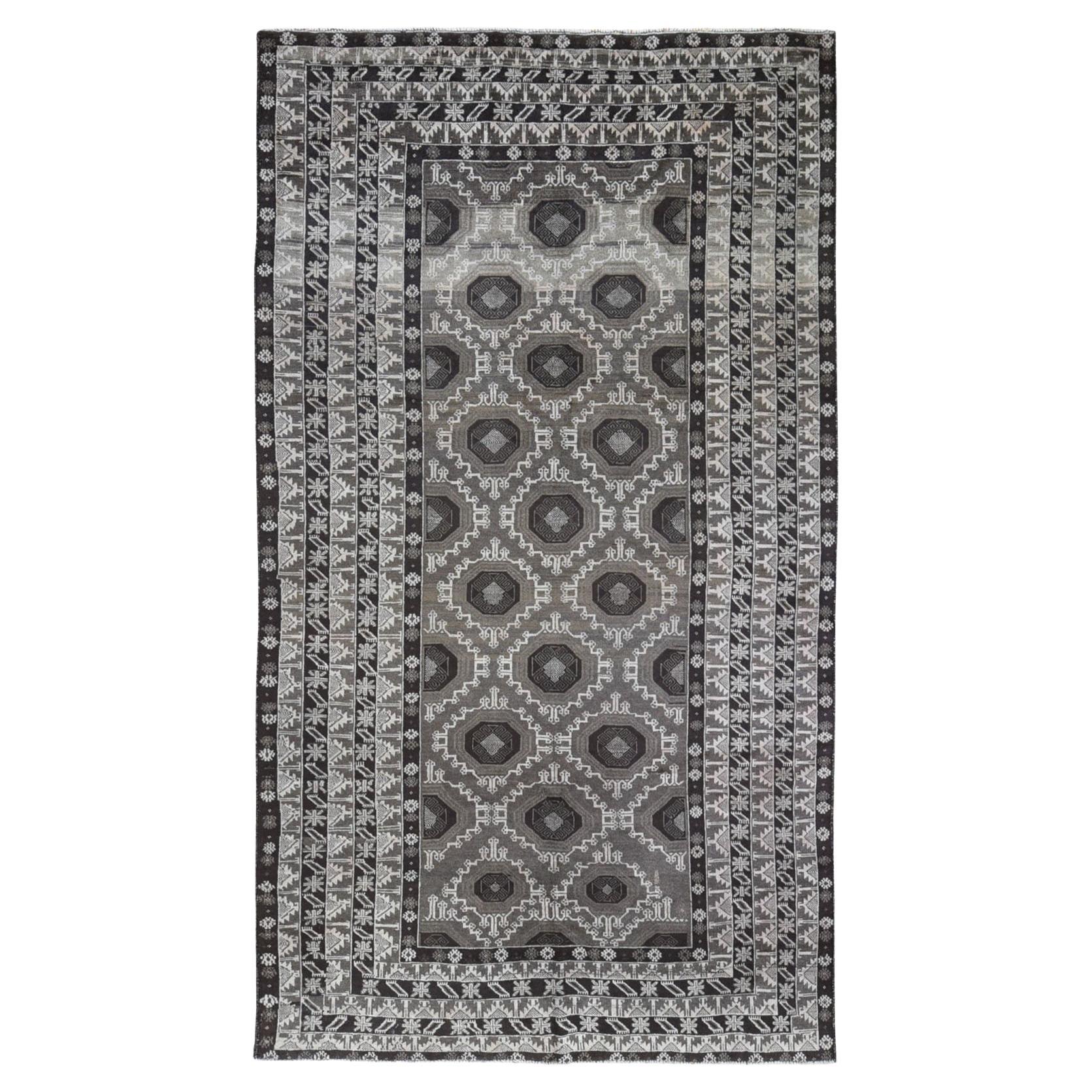 5'8"x9'10" Silver & Black Washed Baluch Pure Wool Hand Knotted Oriental Rug