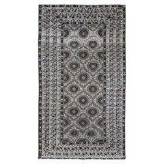 Alfombra oriental anudada a mano de pura lana Baluch plateada y negra de 1,80 x 1,80 metros