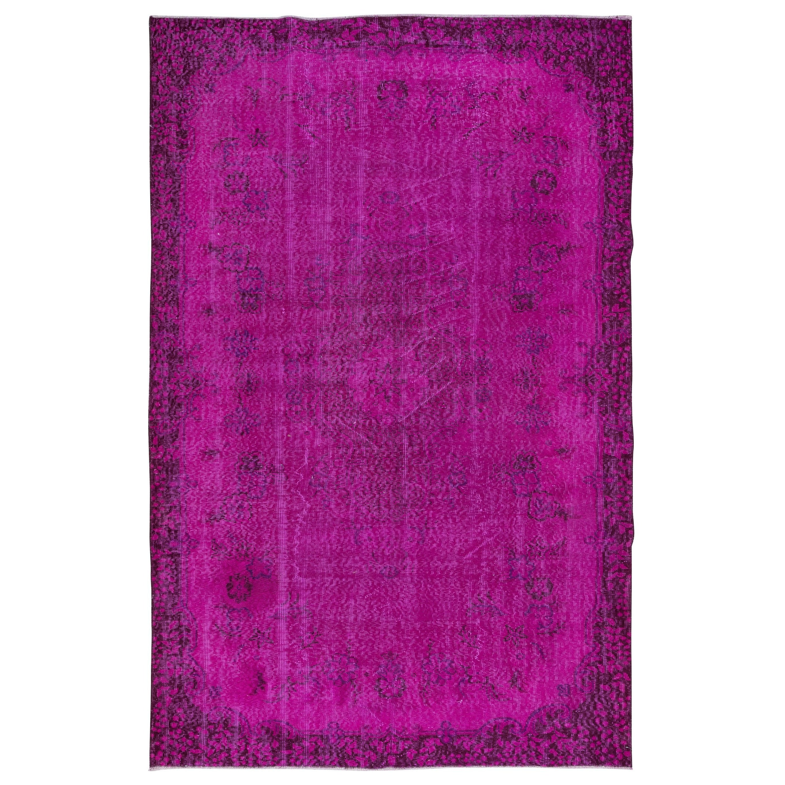 Alfombra turca contemporánea con motivos florales, rosa suave, hecha a mano, 5,8x9,2 pies
