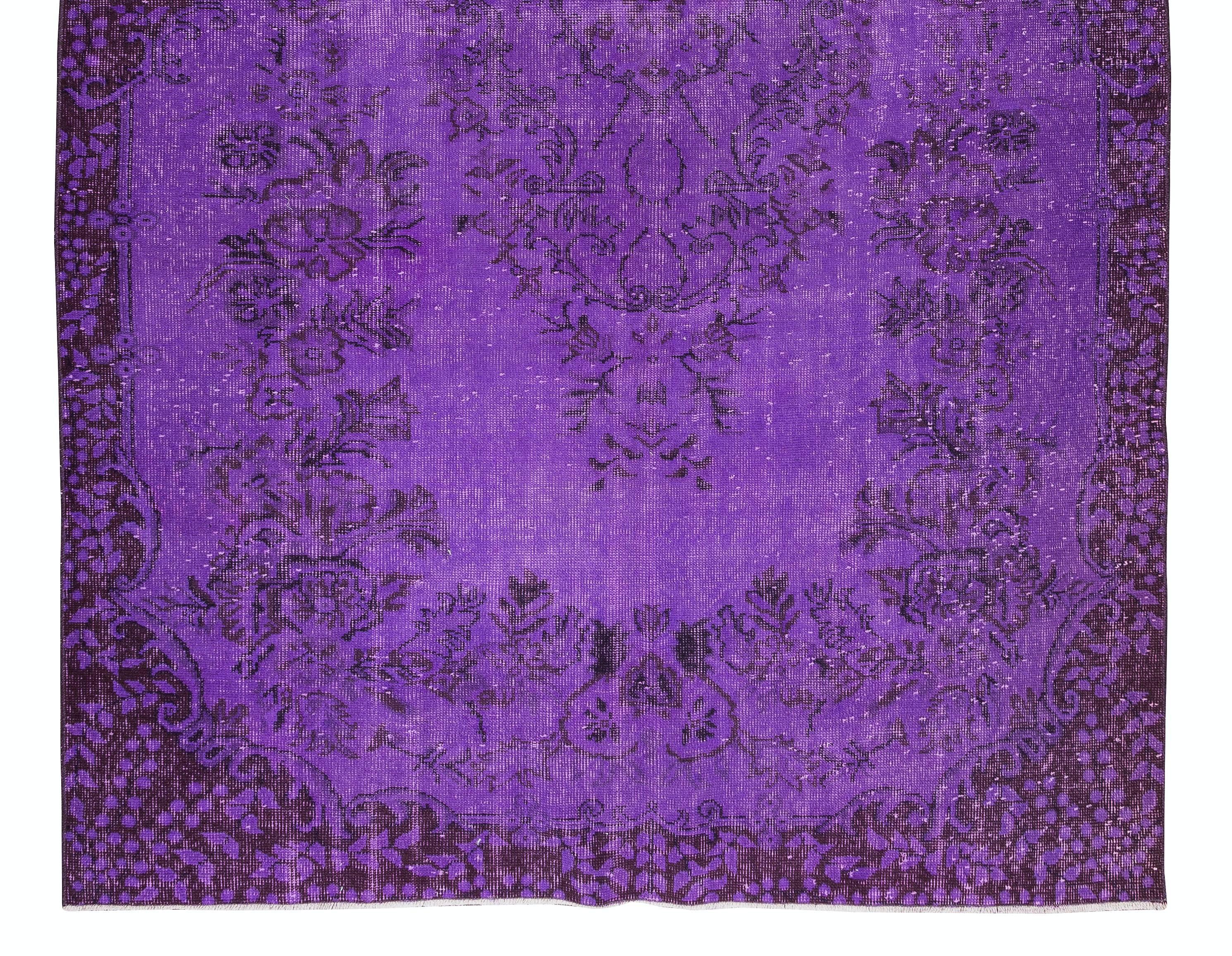 5.8x9.2 Ft Contemporary Handmade Turkish Vintage Wool Area Rug ReDyed in Purple In Good Condition For Sale In Philadelphia, PA