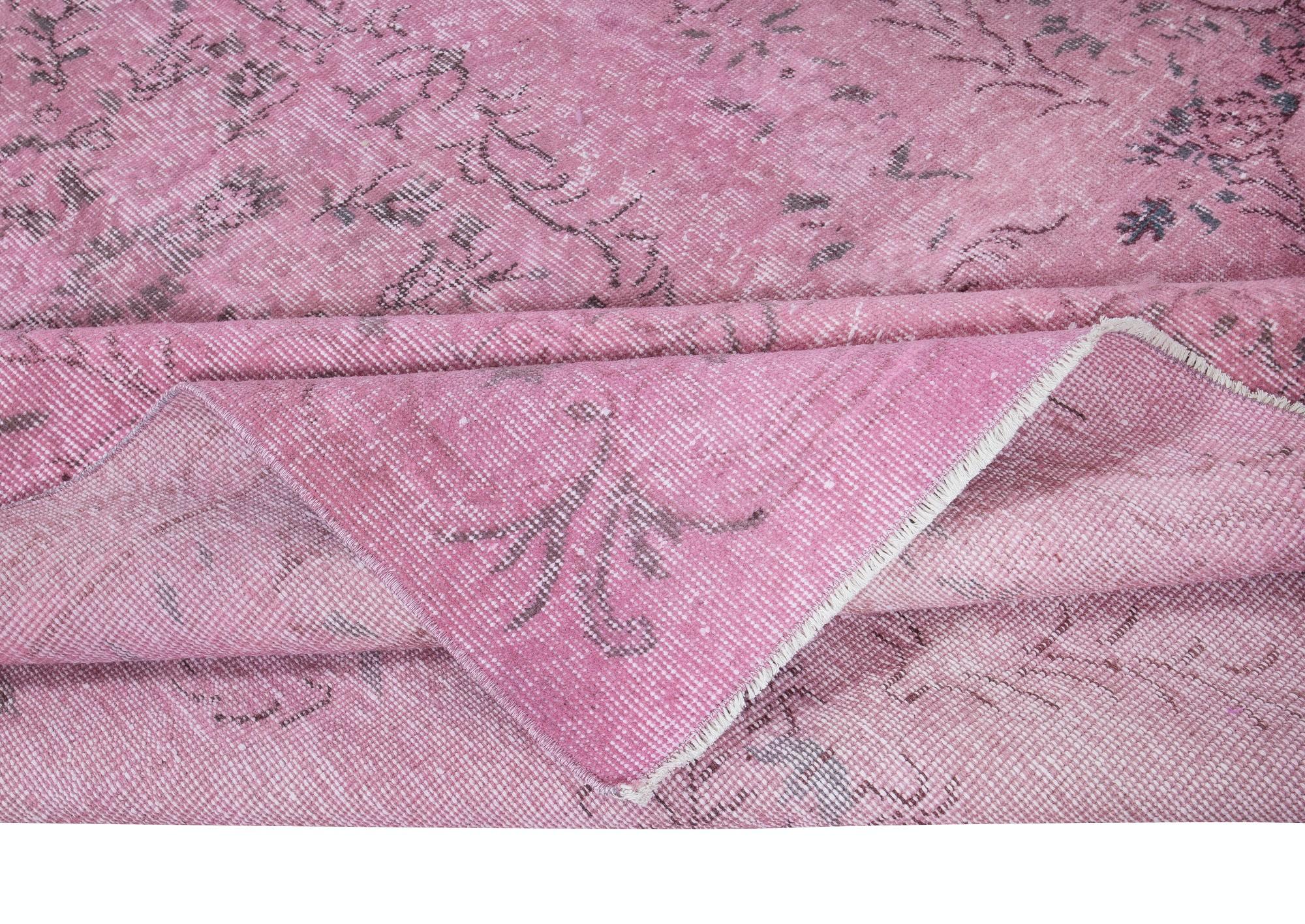 Turkish 5.8x9.2 Ft Light Pink Wool Area Rug for Modern Interiors, Handmade in Turkey For Sale
