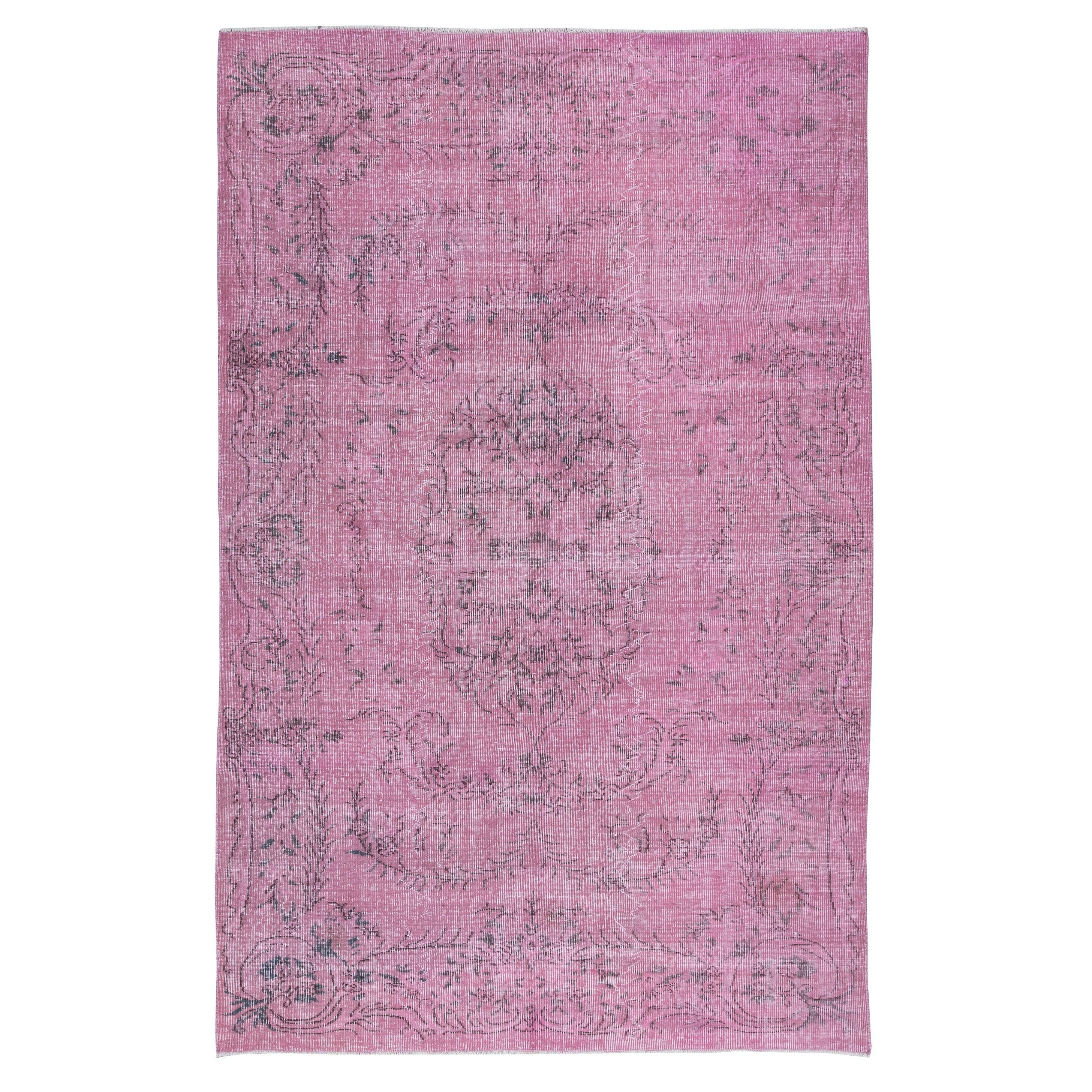 Tappeto in lana rosa chiaro 5.8x9.2 Ft per interni moderni, fatto a mano in Turchia in vendita