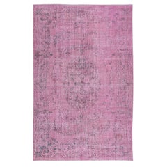 Tappeto in lana rosa chiaro 5.8x9.2 Ft per interni moderni, fatto a mano in Turchia