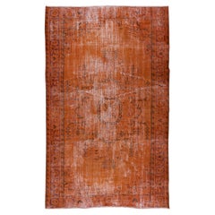 5.8x9.2 Ft Modern Handmade Orange Over-Dyed Rug, Vintage Wool Carpet From Turkey