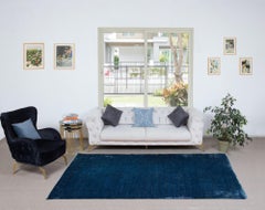 5.8x9.2 Ft Modern Living Room Carpet in Dark Blue, Hand Knotted Turkish Area Rug