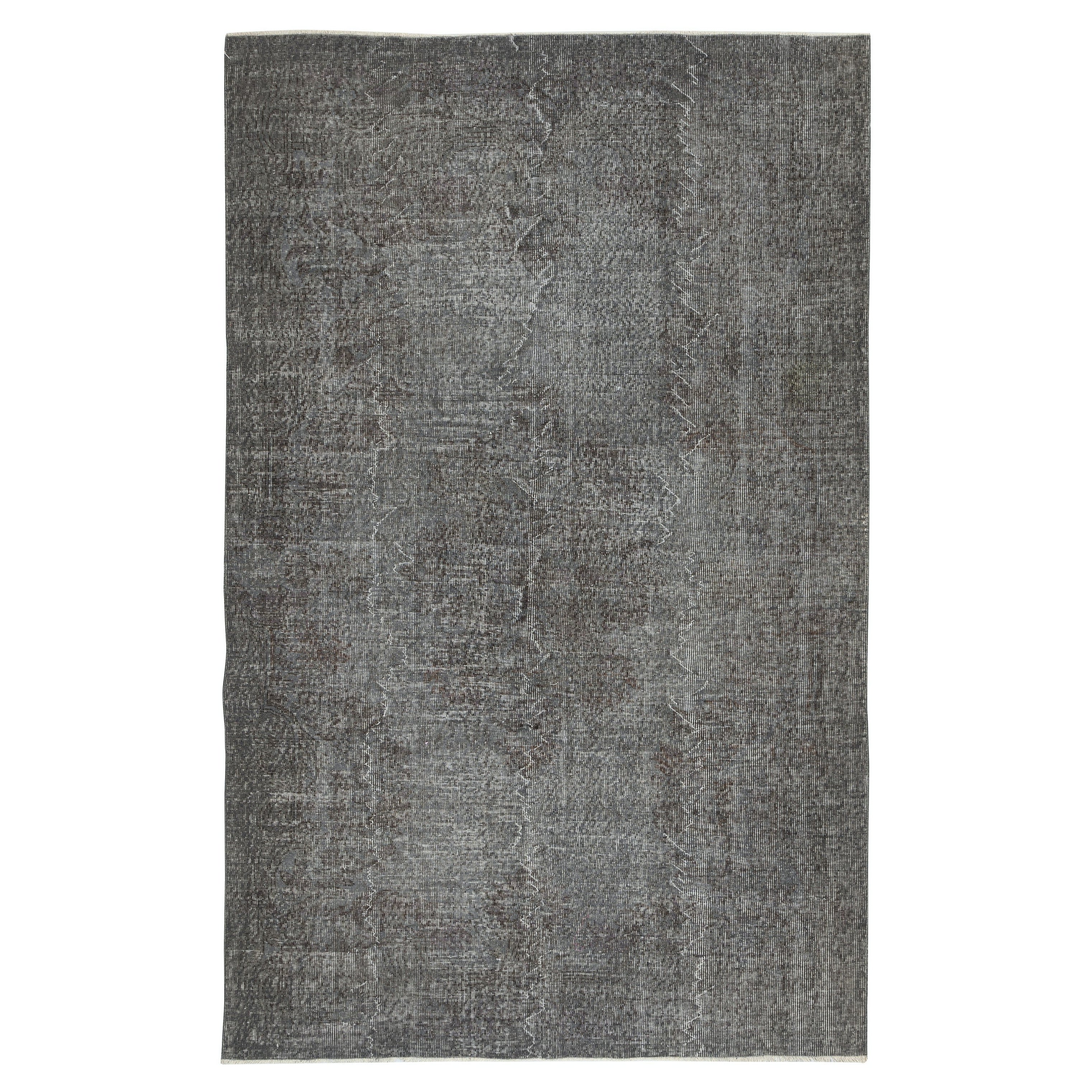 5.8x9.2 Ft Overdyed Gray Teppich. Handgefertigter türkischer Vintage-Teppich für das Wohnzimmer