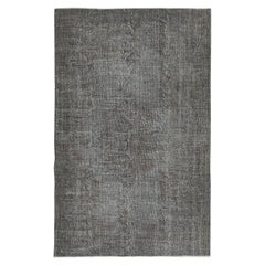 5.8x9.2 Ft Overdyed Gray Teppich. Handgefertigter türkischer Vintage-Teppich für das Wohnzimmer