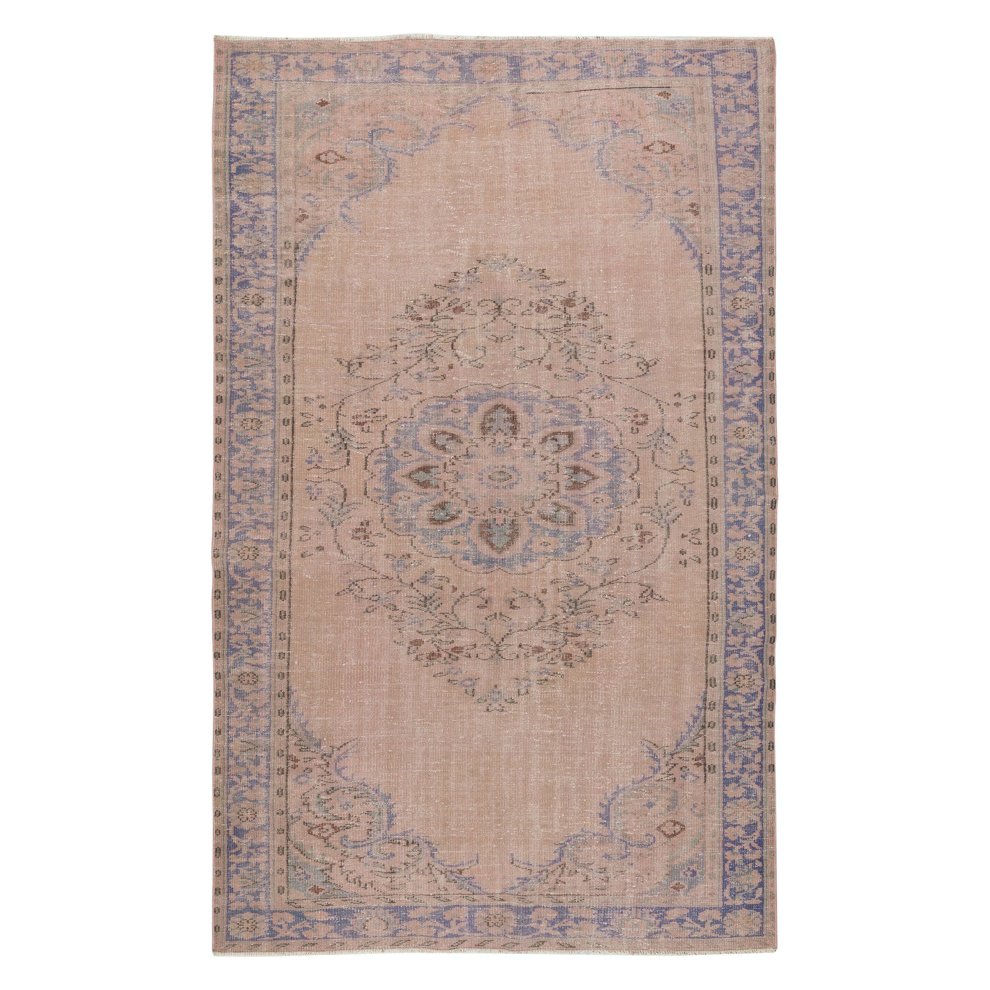5.8x9.2 Ft Morbido colore rosa annodato a mano Tappeto di lana turca antibatterico