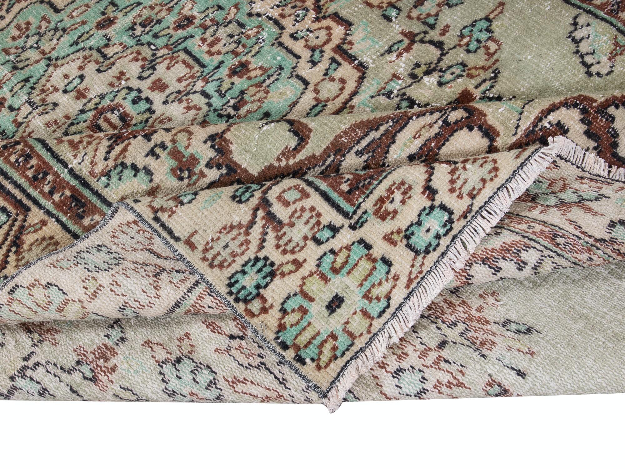 Hand-Knotted 5.8x9.2 Ft Unique Handmade Turkish Area Rug, Green Modern Wool Carpet For Sale
