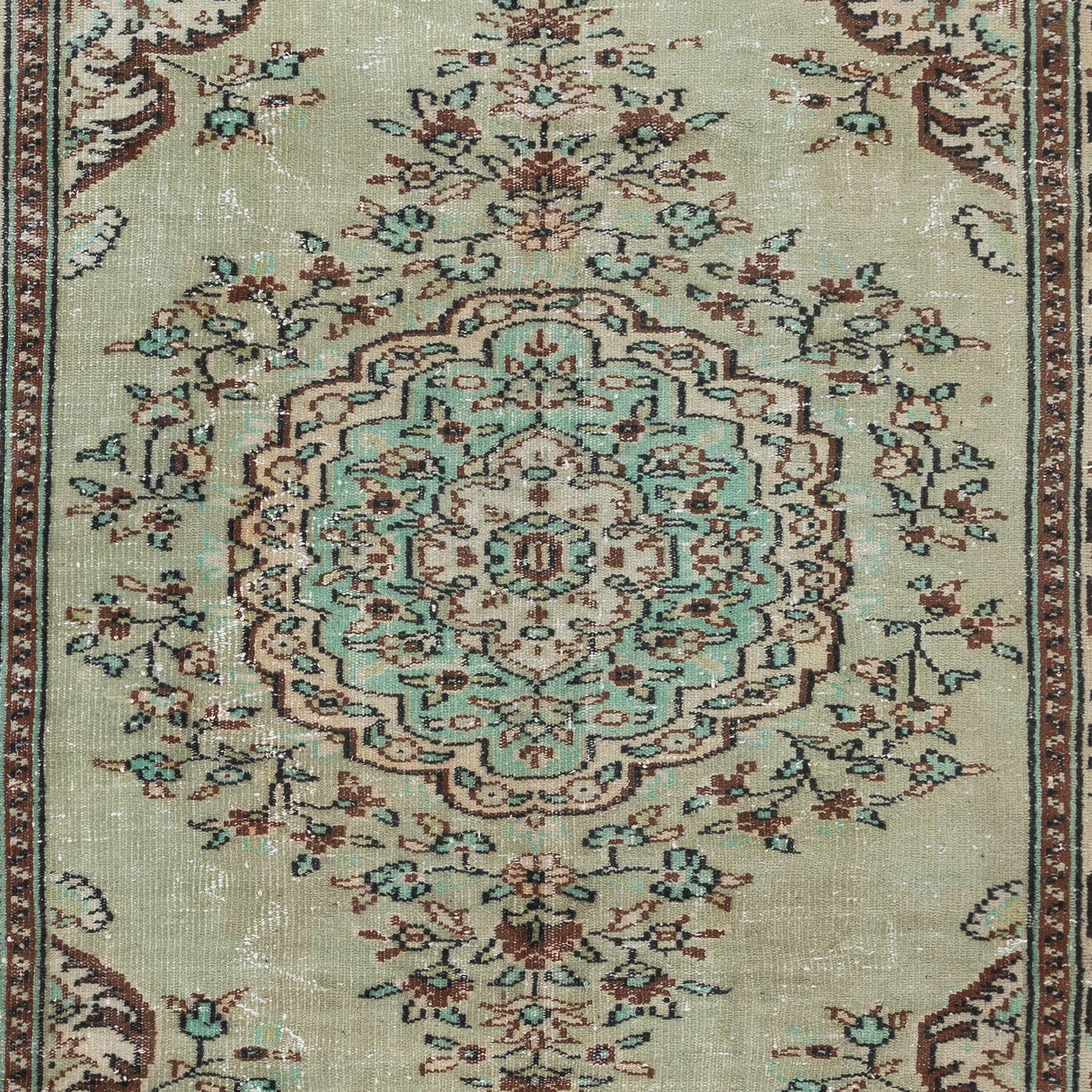 20th Century 5.8x9.2 Ft Unique Handmade Turkish Area Rug, Green Modern Wool Carpet For Sale
