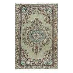 5.8x9.2 Ft Einzigartiger handgefertigter türkischer Teppich, grüner moderner Wollteppich