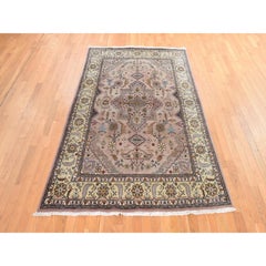 5'8"x9'3" Beige Vintage Persian Tabriz 100% Wool Hand Knotted Oriental Rug