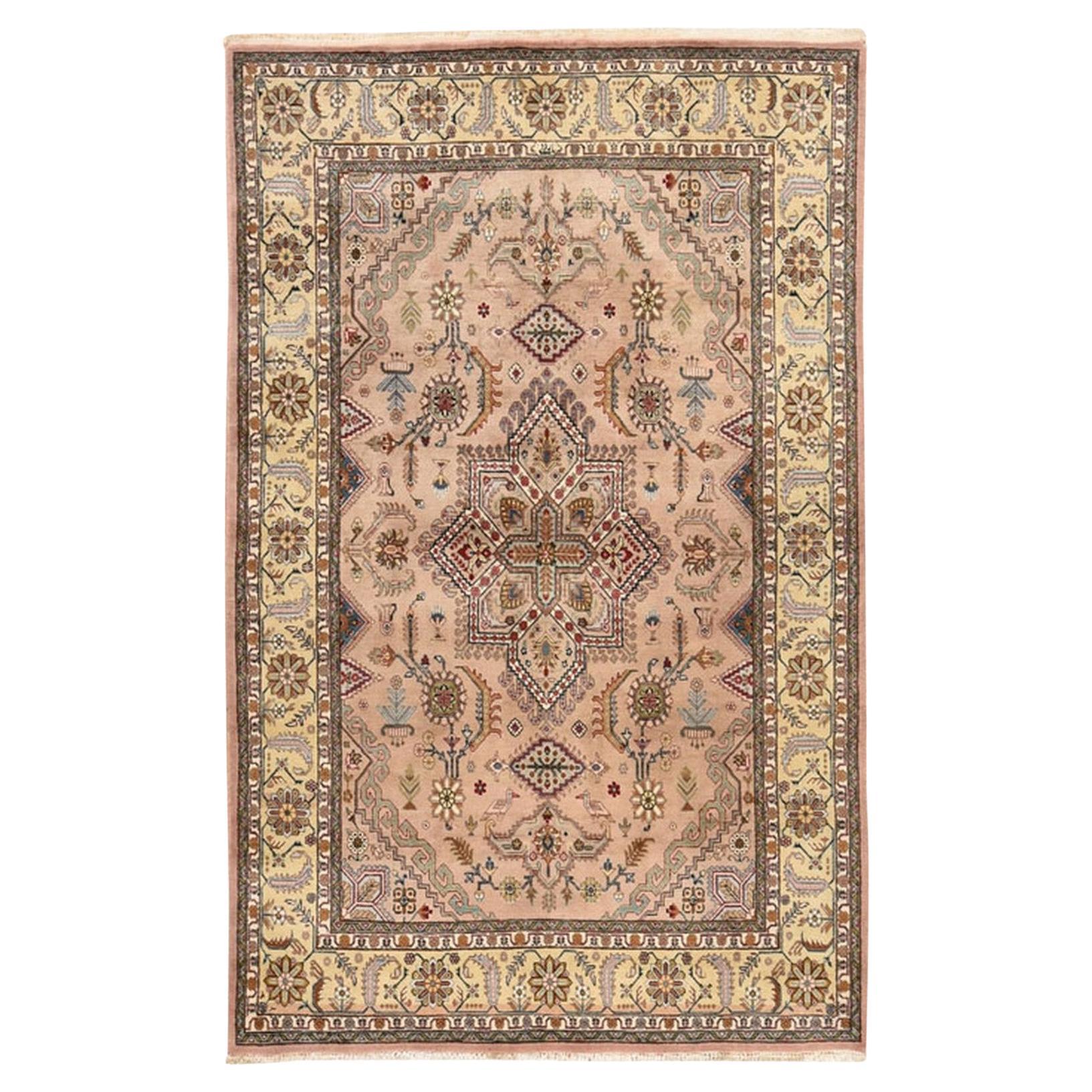 5
8 "x9
3" Beige Vintage Persisch Tabriz 100% Wolle Handgeknüpft Orientteppich
